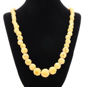 HAND CARVED BONE FLOWER NECKLACE - ANTIQUE VINTAGE